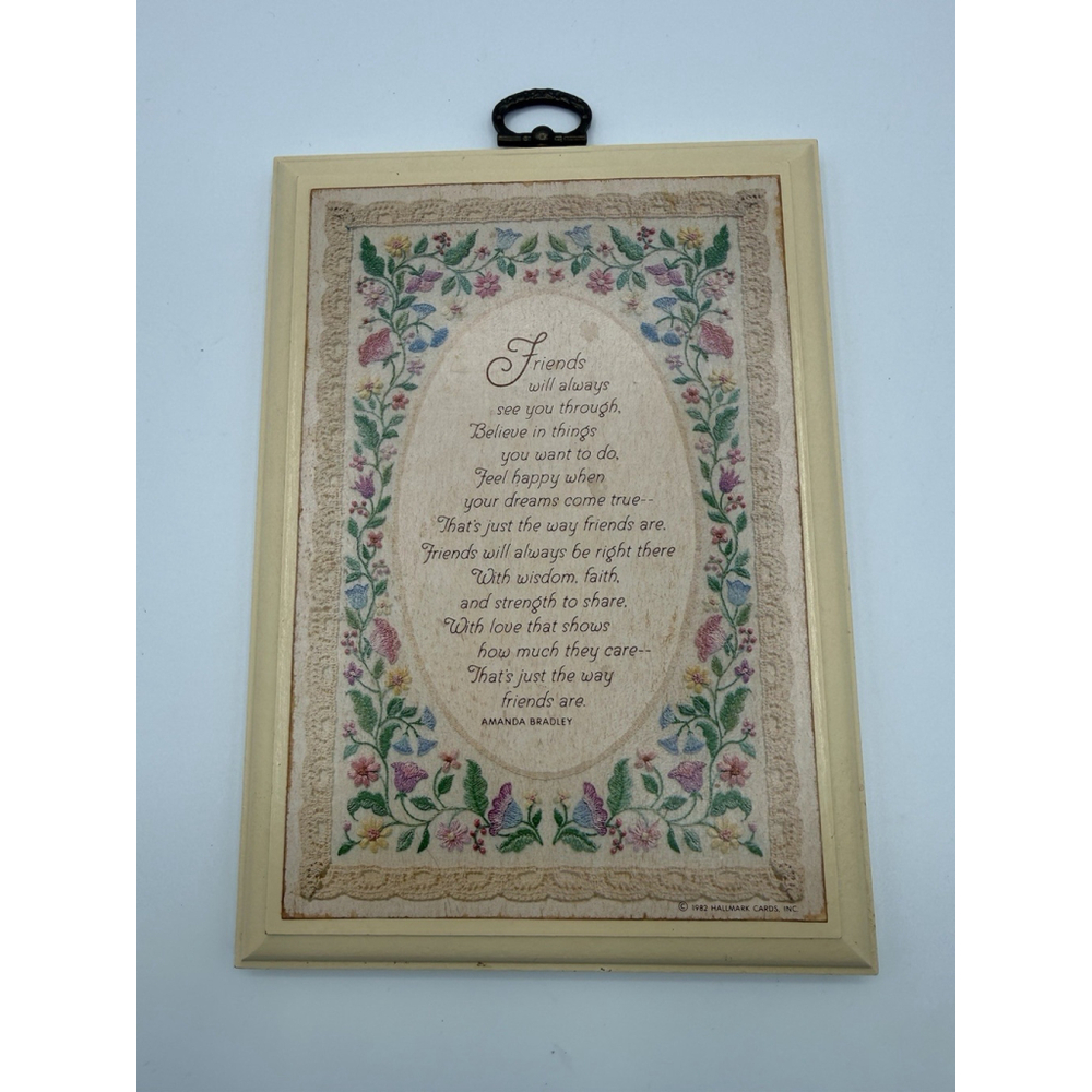 Vintage 1982 Hallmark Friends Poem Plaque Floral Wall Hanging Amanda Bradley